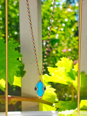 14k Yellow Gold Turquoise & Sapphire Amulet Pendant | Indulgems