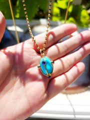 14k Yellow Gold Turquoise & Sapphire Amulet Pendant | Indulgems