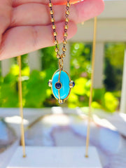 14k Yellow Gold Turquoise & Sapphire Amulet Pendant | Indulgems