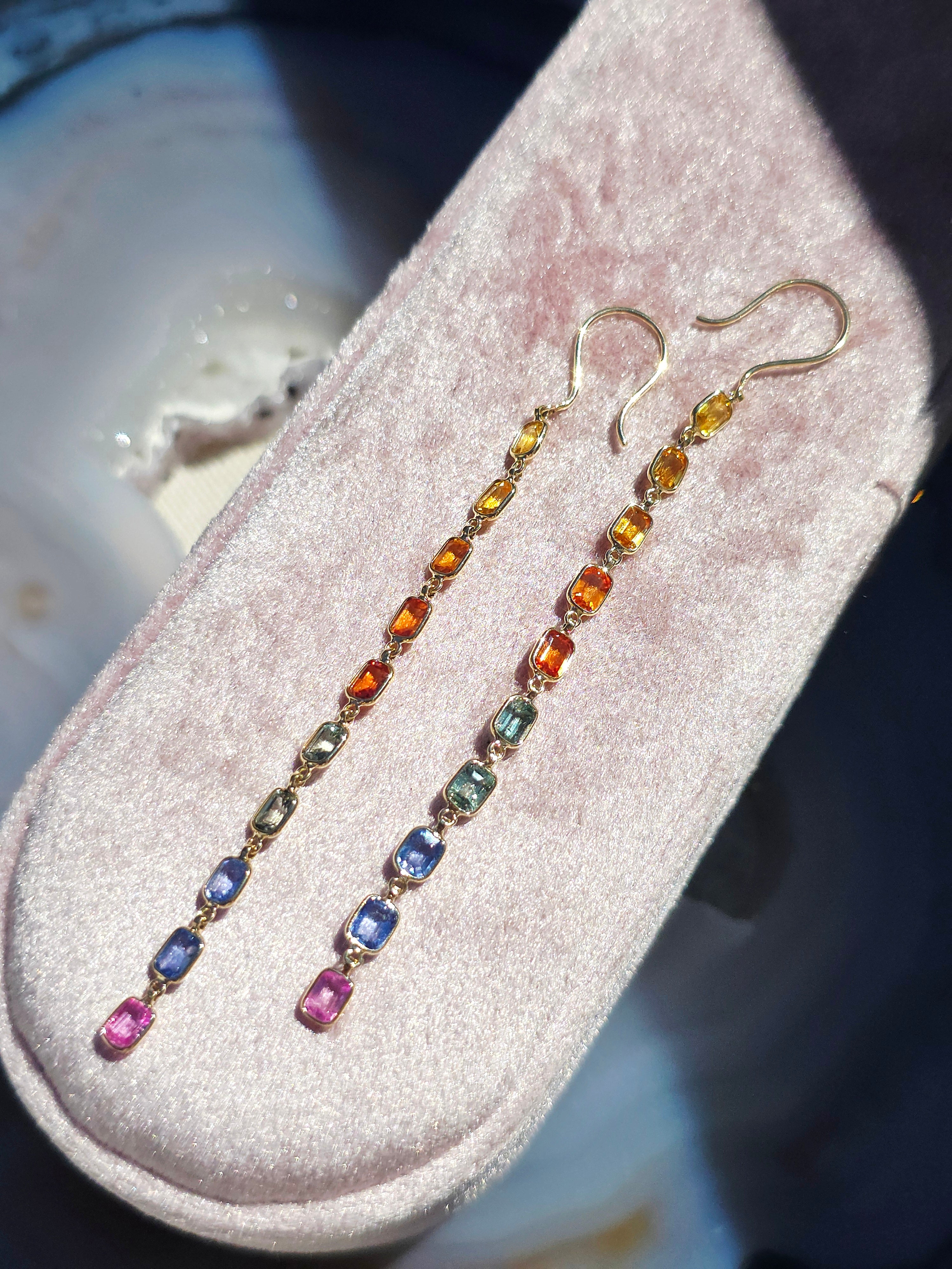14k Yellow Gold Fancy Sapphire Rainbow Earrings | Indulgems