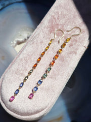14k Yellow Gold Fancy Sapphire Rainbow Earrings | Indulgems