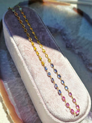 14k Yellow Gold Fancy Sapphire Rainbow Tennis Necklace | Indulgems