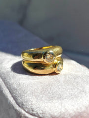 18k Solid Gold Vintage Double Diamond Ring sz 8 | Indulgems