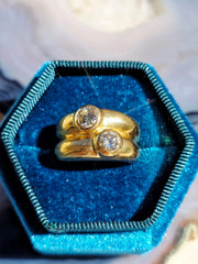 18k Solid Gold Vintage Double Diamond Ring sz 8 | Indulgems