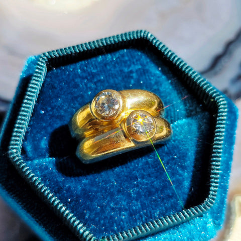 18k Solid Gold Vintage Double Diamond Ring sz 8 | Indulgems