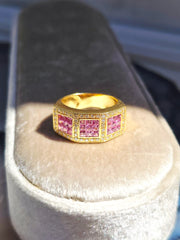18k Yellow Gold Vintage Pink Sapphire & Diamond Ring size 7.5 | Indulgems