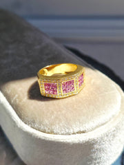 18k Yellow Gold Vintage Pink Sapphire & Diamond Ring size 7.5 | Indulgems