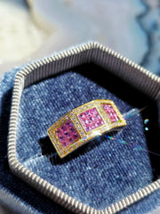 18k Yellow Gold Vintage Pink Sapphire & Diamond Ring size 7.5 | Indulgems