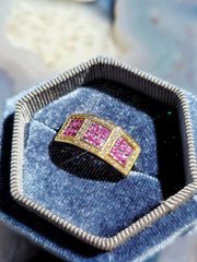 18k Yellow Gold Vintage Pink Sapphire & Diamond Ring size 7.5 | Indulgems