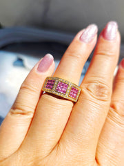18k Yellow Gold Vintage Pink Sapphire & Diamond Ring size 7.5 | Indulgems