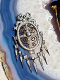 18k Gold & Silver Antique Rose-cut Diamond Pearl Statement Pendant with Tassel Spikes | Indulgems