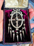 18k Gold & Silver Antique Rose-cut Diamond Pearl Statement Pendant with Tassel Spikes | Indulgems