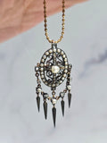 18k Gold & Silver Antique Diamond Pearl Spikey Fringe Pendant | Indulgems