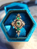 18k Yellow Gold & Silver Antique Emerald Old Cut Diamond Transformation Ring size 7 | Indulgems