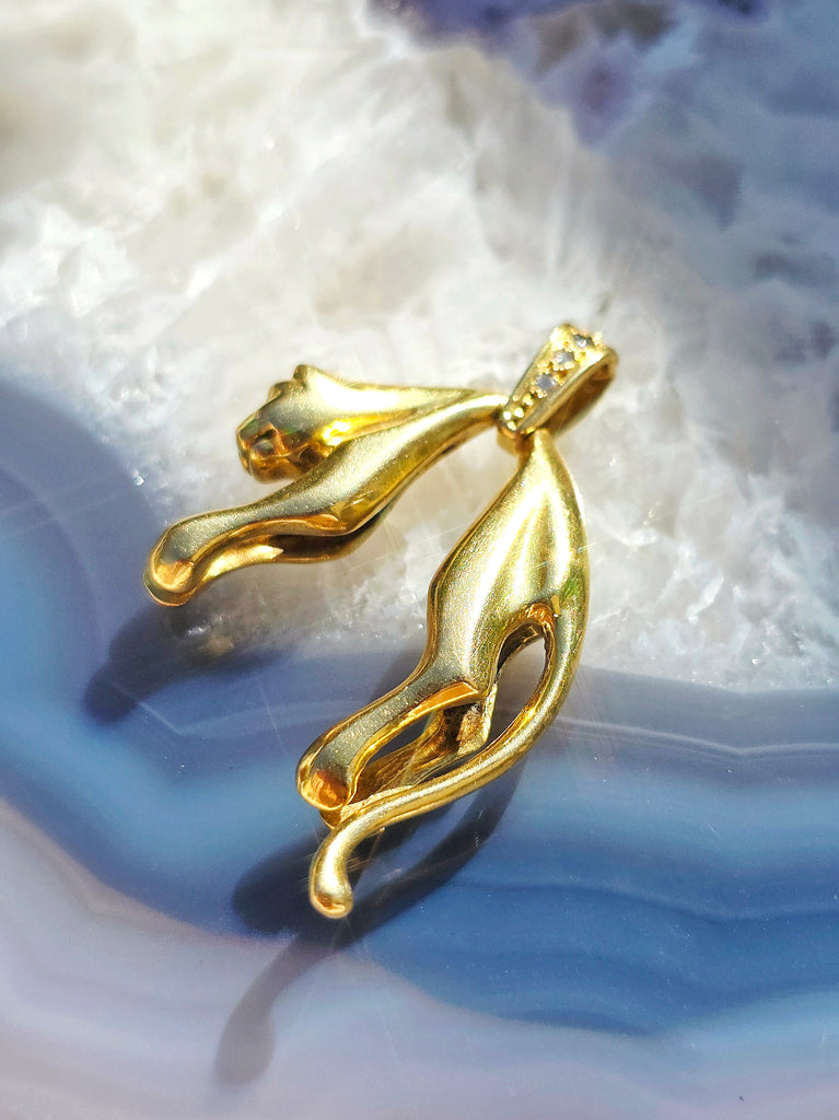18k Solid Gold Vintage Large Hanging Panther Pendant | Indulgems