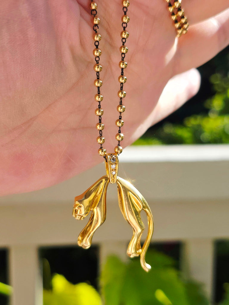 18k Solid Gold Vintage Large Hanging Panther Pendant | Indulgems