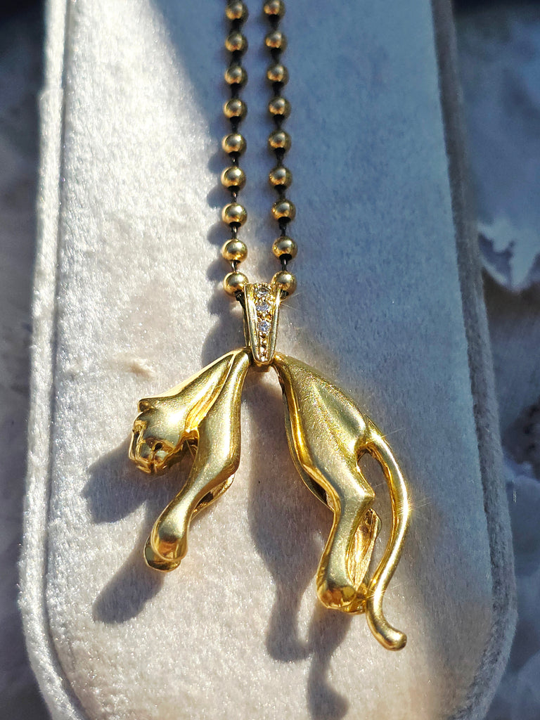18k Solid Gold Vintage Large Hanging Panther Pendant | Indulgems