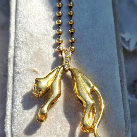 18k Solid Gold Vintage Large Hanging Panther Pendant | Indulgems