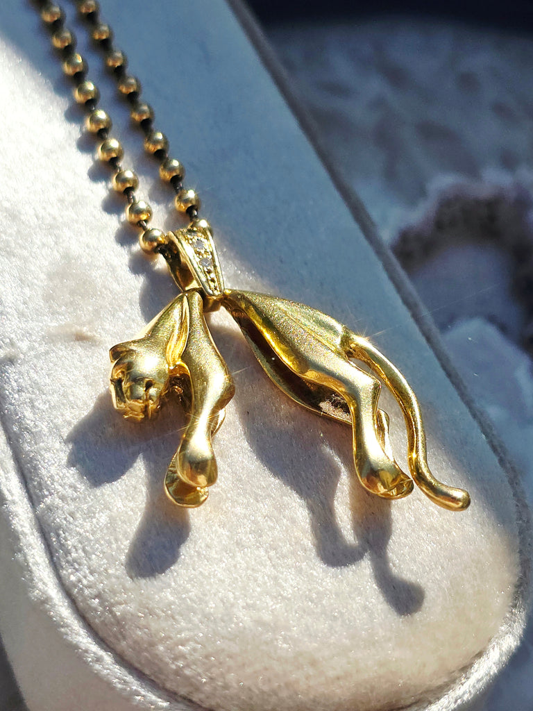18k Solid Gold Vintage Large Hanging Panther Pendant | Indulgems