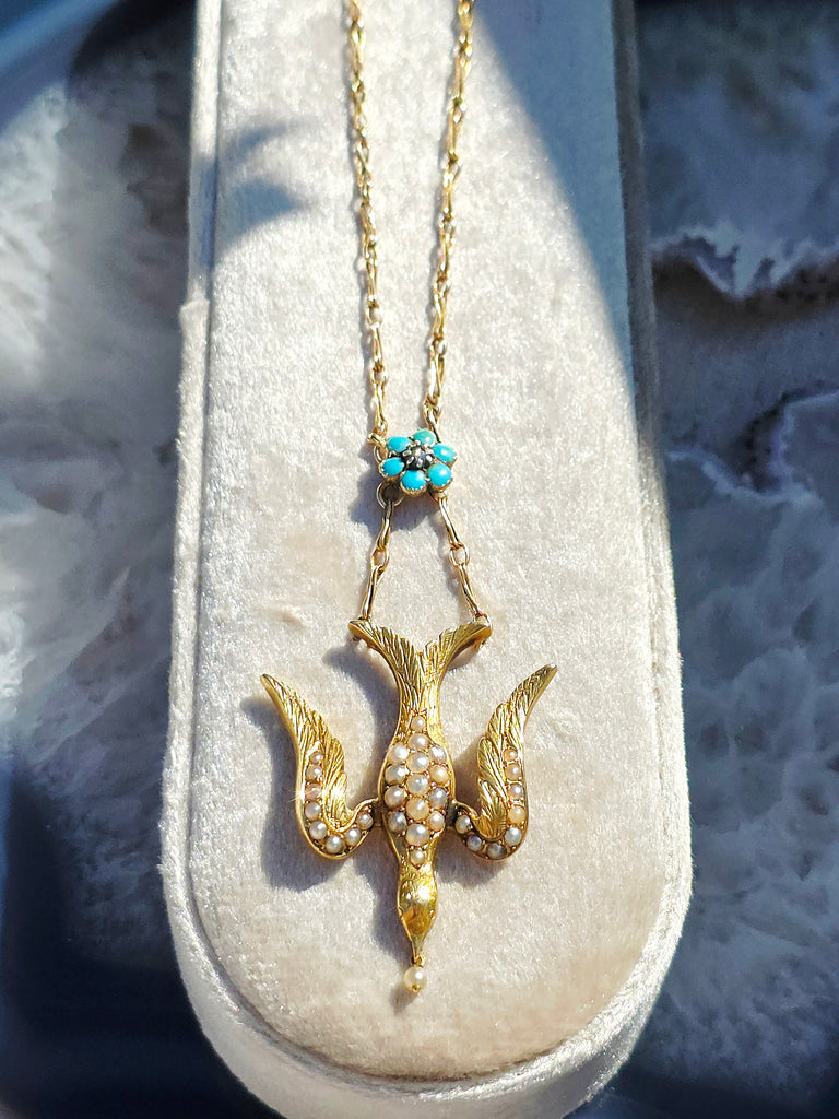 18k Yellow Gold Antique Flying Bird Necklace | Indulgems