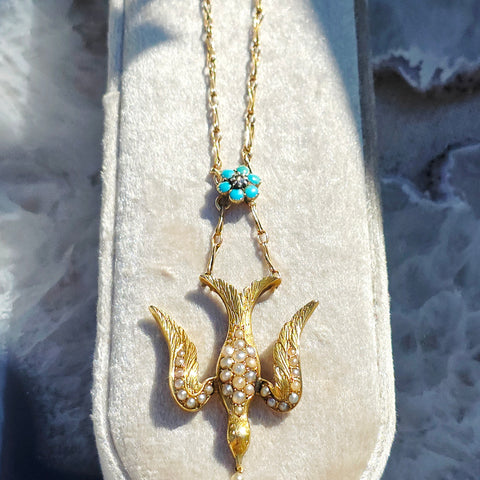 18k Yellow Gold Antique Flying Bird Necklace | Indulgems