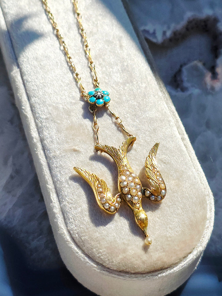 18k Yellow Gold Antique Flying Bird Necklace | Indulgems