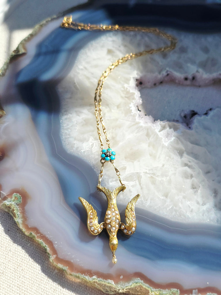 18k Yellow Gold Antique Flying Bird Necklace | Indulgems