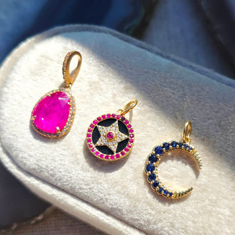 14k Yellow Gold Gemstone Charms in Ruby, Sapphire, Star & CrescentMoon | Indulgems