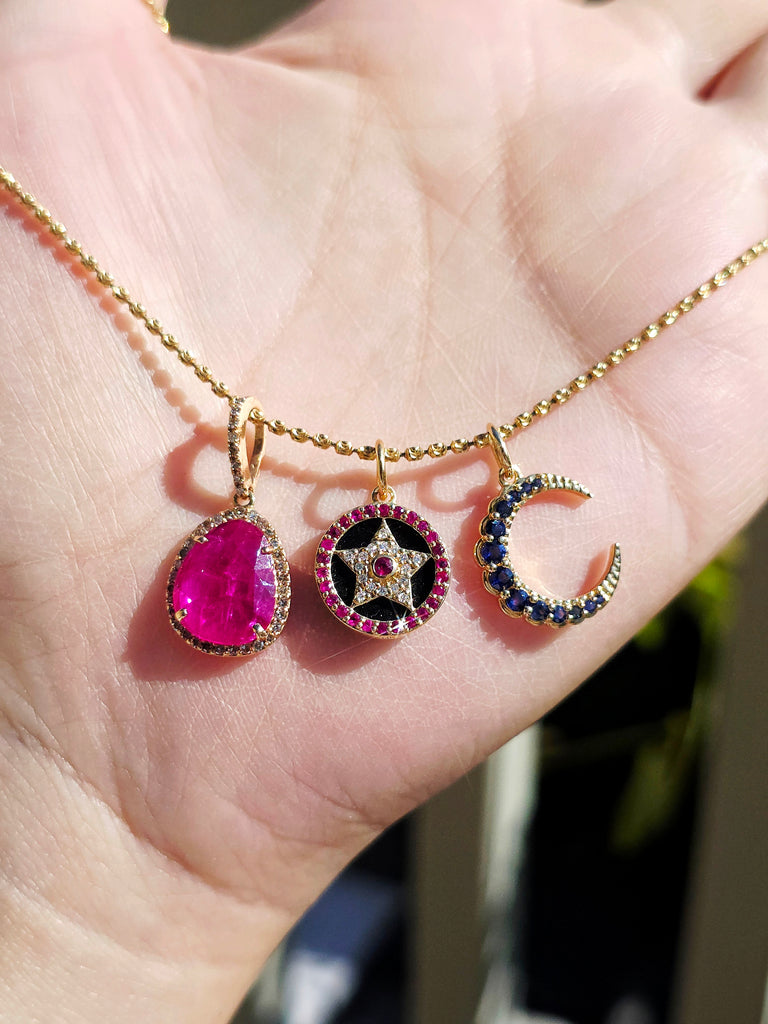 14k Yellow Gold Gemstone Charms in Ruby, Sapphire, Star & CrescentMoon | Indulgems