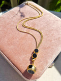 18k Solid Gold Antique Wallet Chain Necklace with Onyx Slides and Pendant |Indulgems