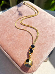 18k Solid Gold Antique Wallet Chain Necklace with Onyx Slides and Pendant |Indulgems