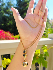 18k Solid Gold Antique Wallet Chain Necklace with Onyx Slides and Pendant |Indulgems