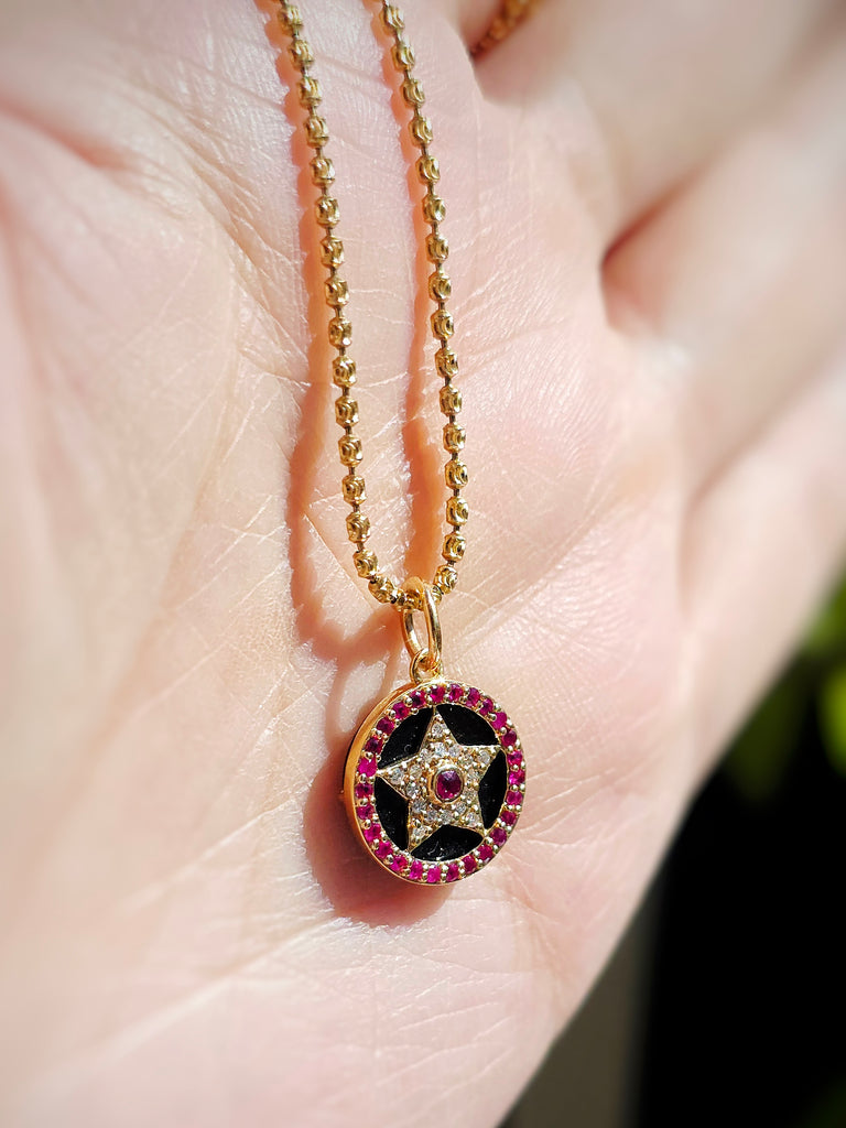 14k Yellow Gold Gemstone Charms in Ruby, Sapphire, Star & CrescentMoon | Indulgems