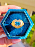 18k Solid Gold Blue Zircon Heart Gemstone Dome Ring | Indulgems | Hanabi Collection