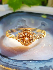 18k Solid Gold Antique Spanish Matching Set Rose-Cut Diamond Bangle Bracelet & Brooch Pendant | Indulgems
