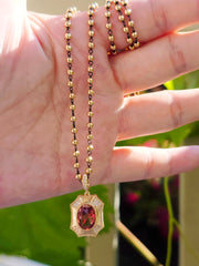 18k Solid Gold Pink Tourmaline & Diamond Shield Pendant | Indulgems