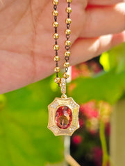 18k Solid Gold Pink Tourmaline & Diamond Shield Pendant | Indulgems