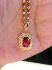 18k Solid Gold Pink Tourmaline & Diamond Shield Pendant | Indulgems