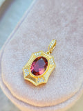 18k Solid Gold Pink Tourmaline & Diamond Shield Pendant | Indulgems