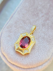 18k Solid Gold Pink Tourmaline & Diamond Shield Pendant | Indulgems