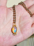 24K Yellow Solid Gold Ethiopian Opal Gemstone Cabochon Diamond Pendant