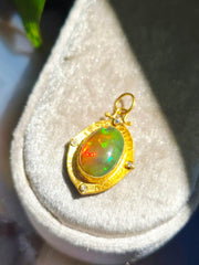 Opal Diamond 24K Gold Pendant