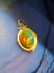 Opal Diamond 24K Gold Pendant