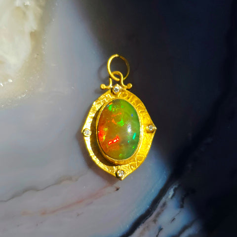 Opal Diamond 24K Gold Pendant