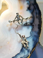 Silver Antique Paste Monkey Dangly Brooch | Indulgems