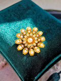 15k Yellow Gold Antique Diamond & Pearl Flower Brooch | Indulgems