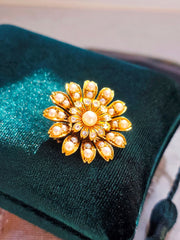 15k Yellow Gold Antique Diamond & Pearl Flower Brooch | Indulgems