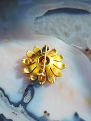 15k Yellow Gold Antique Diamond & Pearl Flower Brooch | Indulgems