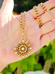 15k Yellow Gold Antique Diamond & Pearl Flower Brooch | Indulgems