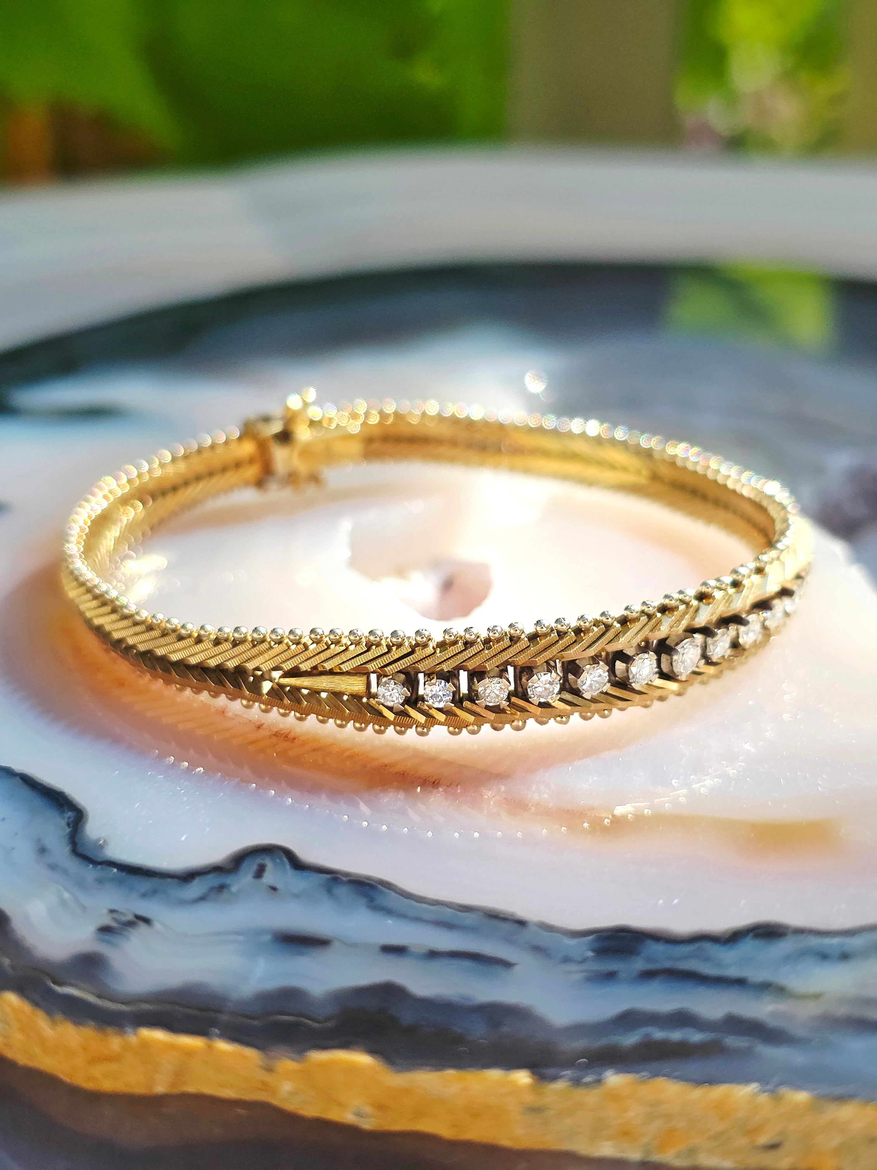 14k Yellow Gold Vintage Herringbone Diamond Bracelet | Indulgems